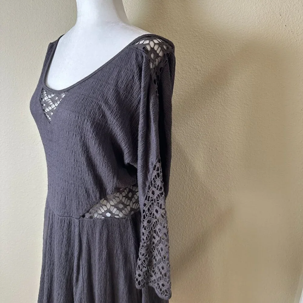 FREE PEOPLE Vintage Lace Cut Out Knit Dress Size Medium / Large Brown